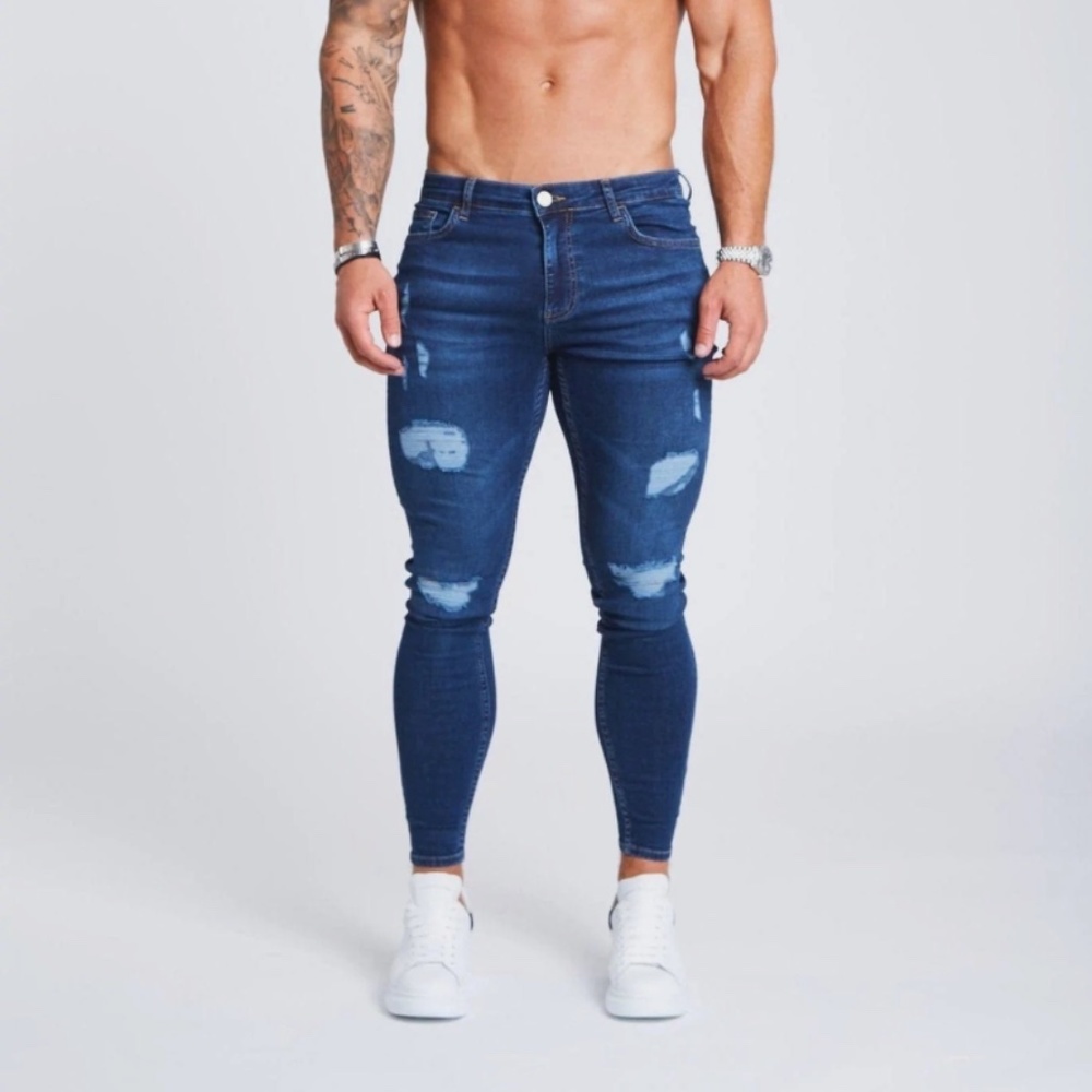 Men's Dark Blue Jeans - Ripped